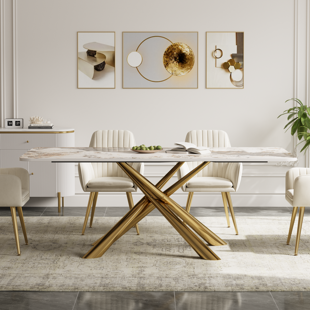 63" Modern Sintered Stone Top Rectangle Dining Table Seats 4 People ...