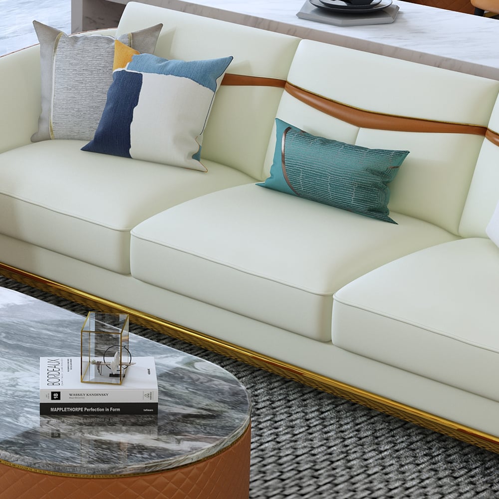 Colorg Orange Faux Leather Living Room Sofa with Single Sofa & Loveseat ...