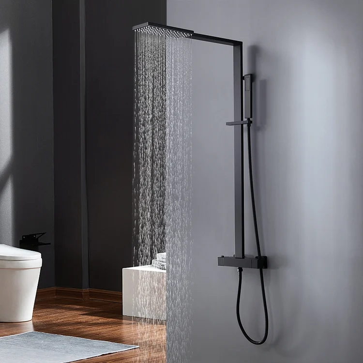 Exposed Thermostatic Shower Fixture with Rain Shower Head and Hand ...