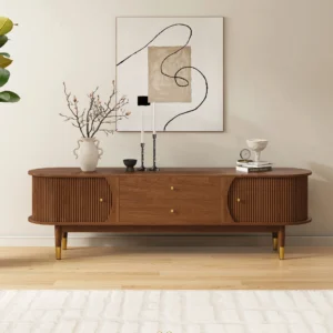 72" Ash Wood Fluted TV Stand with Storage