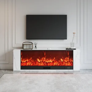 79" Sintered Stone Electric Fireplace TV Stand with Remote Control