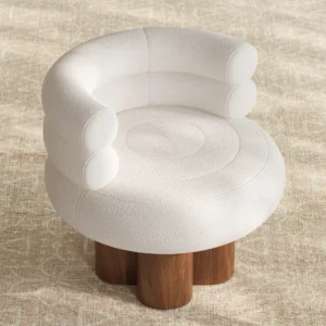 Swivel Boucle Barrel Armless Solid Wood Accent Chair