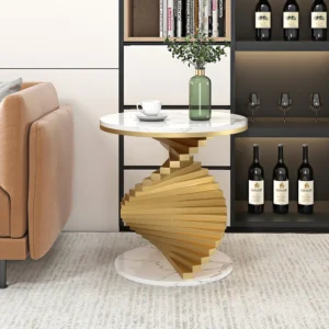 20" Round Faux Marble Gold Side Table with Metal Frame