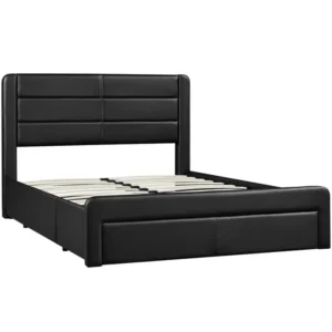 Leather Upholstered Platform Bed with Headboard