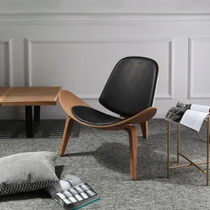 Leather Walnut Tripod Accent Chair