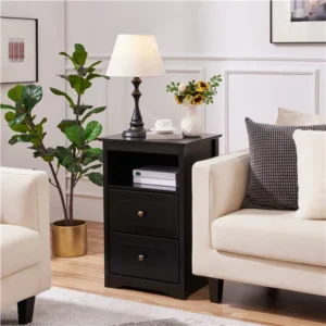 Tall Nightstand with 2 Drawer and 1 Cubby