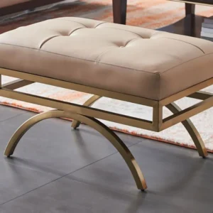 Beige Stool Leather Upholstered Ottoman Stool Gold Legs