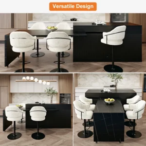 81''-106" Extendable Black Kitchen lsland with Doors&Drawers Marble Pattern Top