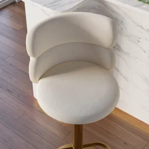 Set of 4 Affordable Luxury Adjustable Swivel Bar Stools with Velvet Upholstery Beige