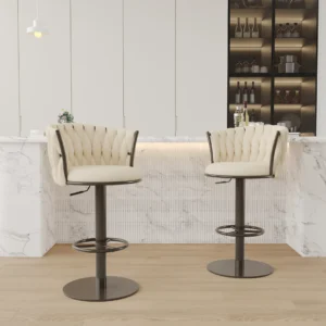 Set of 2 Modern Adjustable Swivel Bar Stools or Counter Stools with Upholstery White