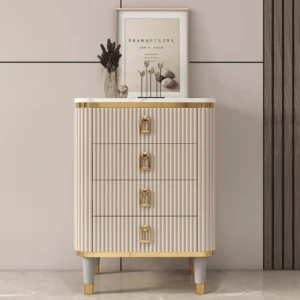 19" Off White Cabinet 4-Drawer Basso-Relievo Chest in Medium