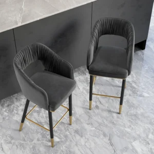 Modern Velvet Bar Stools with Upholstery Gray