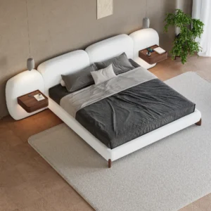 Curva King Size Boucle Bed with Headboard & Floating Smart Nightstand Set