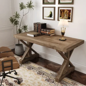 Vintage Style Rectangular Pine Wood Farmhouse Desk in Natural (47.2")