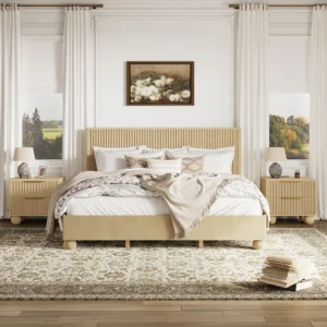 Bolla Modern Solid Wood Queen Size Fluted Bedroom Set