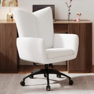 Modern Boucle Adjustable High Back Office Chair in White
