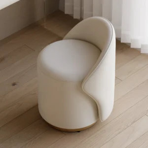 Leather Round Makeup Vanity Stool with Back Accent Chair