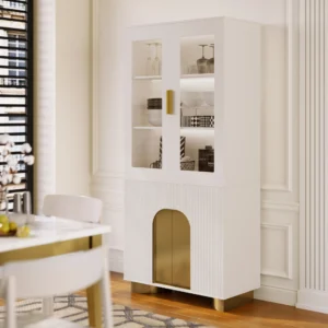 Artus Modern Off-White Storage Display Cabinet with Shelves & LED & Backboard