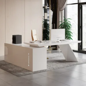 Modern White L-Shape Executive Desk Drawers & Cabinet Right Hand (70.9" )