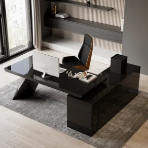 Modern Black L-Shape Executive Desk with Drawers & Cabinet Left Hand (70.9")
