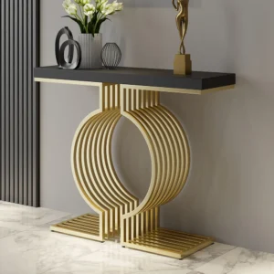 39.4" Modern Narrow Console Table with Geometric Metal Base Black Entryway Table