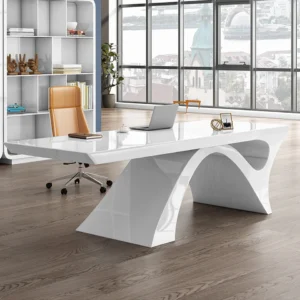 Modern White Computer Desk Rectangular Office Desk with Pedestal Base (71")