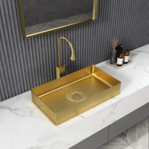 Contemporary Gold Rectangular Stainless Steel Vessel Sink Luxury Wash Sink