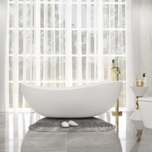 70" Modern Oval Freestanding Stone Resin Soaking Bathtub White 113.59-Gallon Capacity