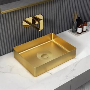 Contemporary Gold Rectangular Stainless Steel Vessel Sink Luxury Wash Sink