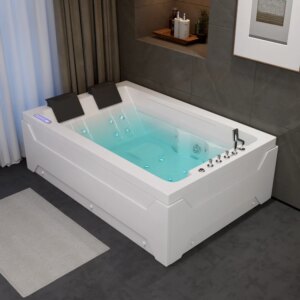 73" Double Jacuzzi Bathtub with Jetted Massage & Thermostat & LED