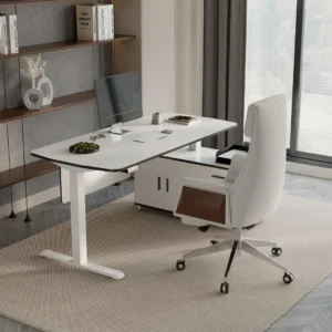 Modern White L-Desk Adjustable Electric Standing Desk Right Hand & Office Chair Set