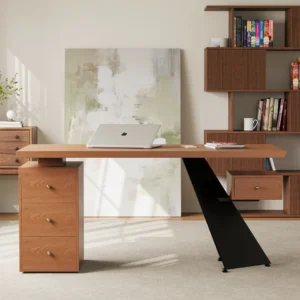 Modern Rubberwood Straight Desk with 4 Drawers, Executive Office Desk (63")