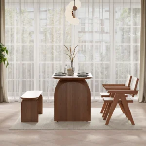 Tintica Series 59" Japandi Style Oval Wood Dining Table Walnut Seats 4 People