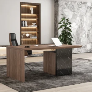 Modern Black & Walnut Home Office Desk with Movable File Cabinet (59.8")