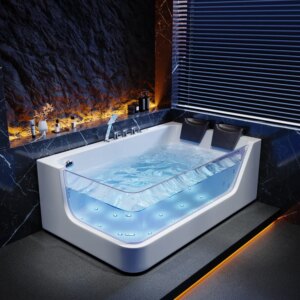 71" Double Jacuzzi Bathtub with Jetted Massage & Thermostat & LED Lighting