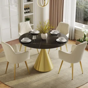 39" Sintered Stone Round Dining Table with Brushed Gold Base Seats 2-4 People