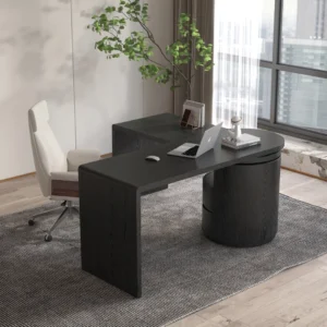 L Shaped Desk with Drawers, 59.8" Modern Rotating Executive Office Desk