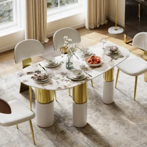 63" Sintered Stone Pebble Dining Table with 3 Legs Seats 4-6 People