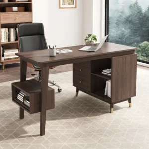 Ultic L Shaped Desk with Drawers, 47.2" Walnut Computer Desk Home Office