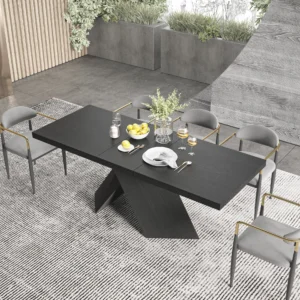 63"-79" Farmhouse Extendable Black Dining Table Seats 4-6