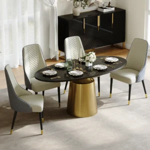 63" Affordable Luxury Modern Oval Sintered Stone Dining Table Seats 4-6 People