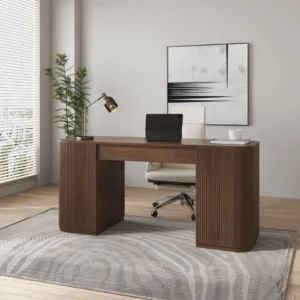 Modern Walnut Standing Writing Desk with 2 Doors & Ample Storage Office Desk (59.8" )