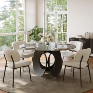 51.2" Modern Style Round Sintered Stone Dining Table Seats 4-6 People