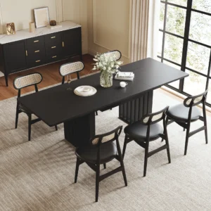 55"-87" Extendable Dining Table Black Seats 4-8 People