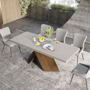 63"-79" Farmhouse Extendable Wood Dining Table Gray Seats 4-6