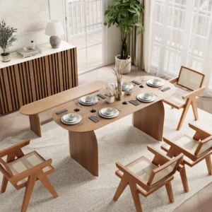 Tintica Series 70.9" Japandi Style Oval Wood Dining Table Natural Seats 4-6 People