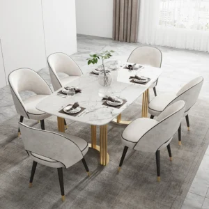 63" Modern Style Rectangle Faux Marble Dining Table Seats 4-6 People