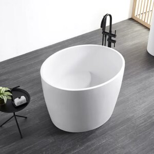 39.37" Modern Deep Oval Freestanding Stone Resin Soaking Bathtub White