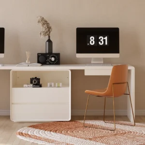 2-Person Double Desk Modern White Rectangular Office Desk 4 Drawers & 1 Cabinet (94.5" )