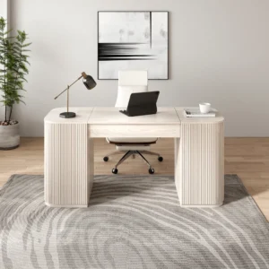 Modern Wash White Standing Computer Desk with 2 Doors and Storage Office Desk (59.8" )
